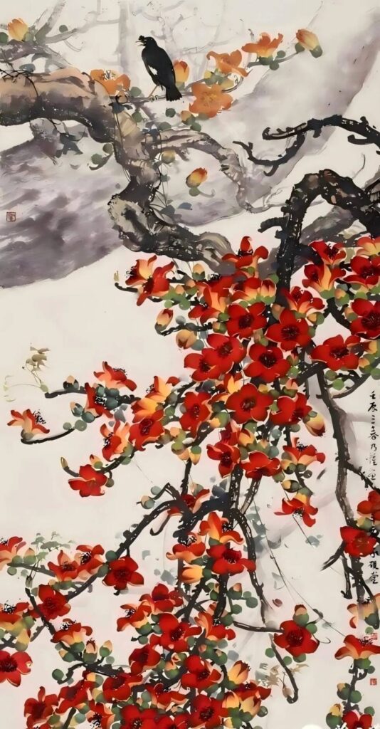 ▲司徒乃鍾的紅棉創作,獨樹一格,極具嶺南畫風的意境,格外成為矚目焦點。(圖/司徒乃鍾 提供)