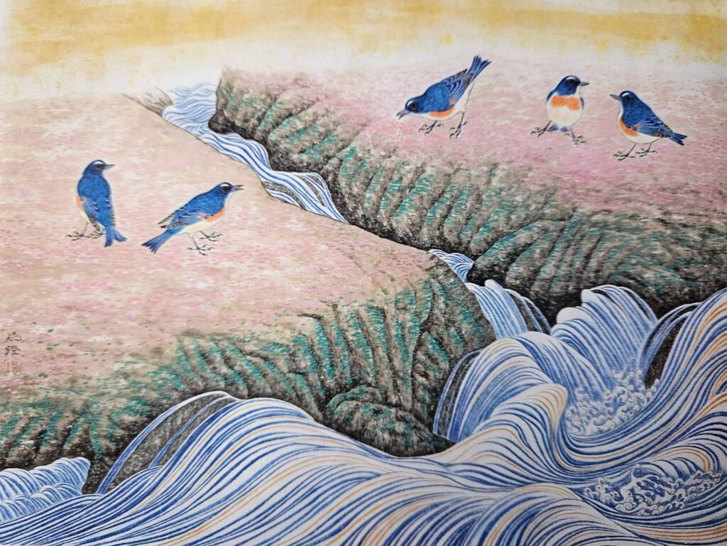 ▲花鳥的描繪與環境的對應,彰顯出姚旭燈的細膩筆觸與豐沛面貌的特質,令人頗為驚豔。(圖/姚旭燈 提供)