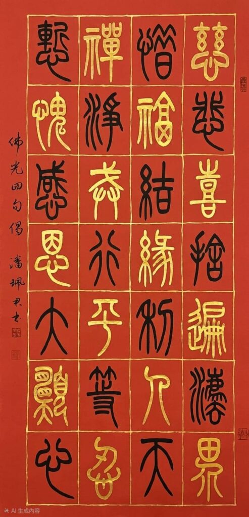 ▲書法潘珮君的書法作品「佛光四句偈」。（記者 詹佳綺/攝）