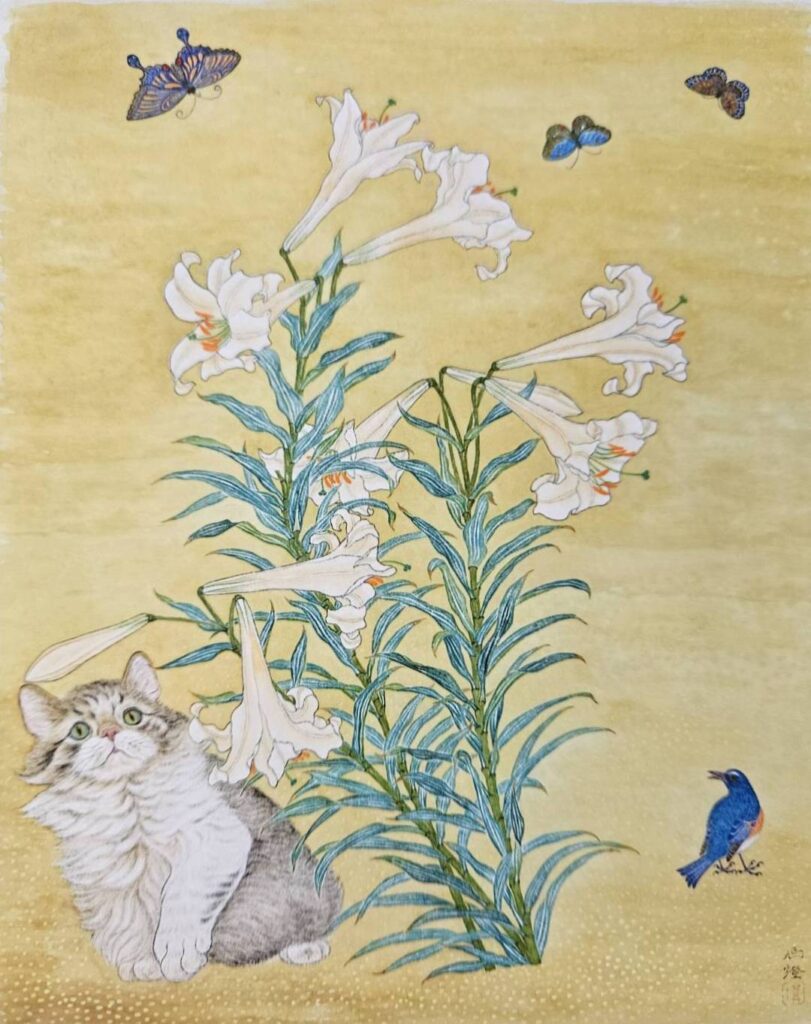▲蟲鳴鳥叫聲中的花卉寫實所傳達出的美麗生態大地,讓姚旭燈大師的動靜描繪,更添幾分快意美感。(記者 辛澎祥/攝)