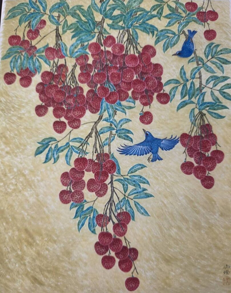 ▲姚旭燈大師的花卉景緻與群鳥爭艷作品,細膩的筆觸動見新意,令觀者從畫境中感受真情與自在。(記者 辛澎祥/攝)